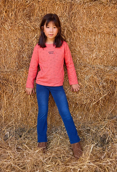 Pantalon molleton denim fille bleu évasé