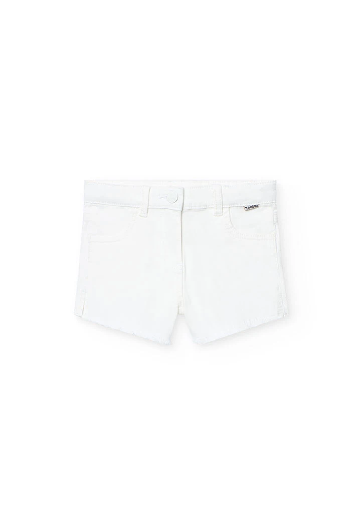 Short in tessuto di cotone elasticizzato per bambina di colore bianco.