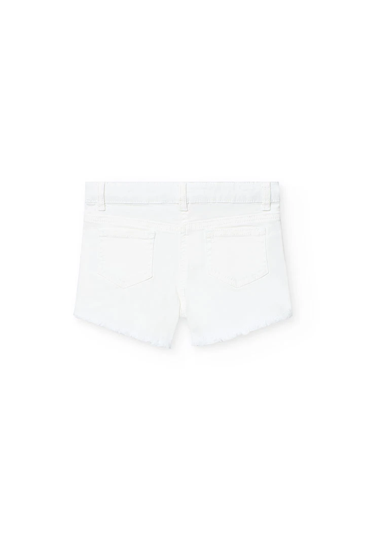 Short in tessuto di cotone elasticizzato per bambina di colore bianco.