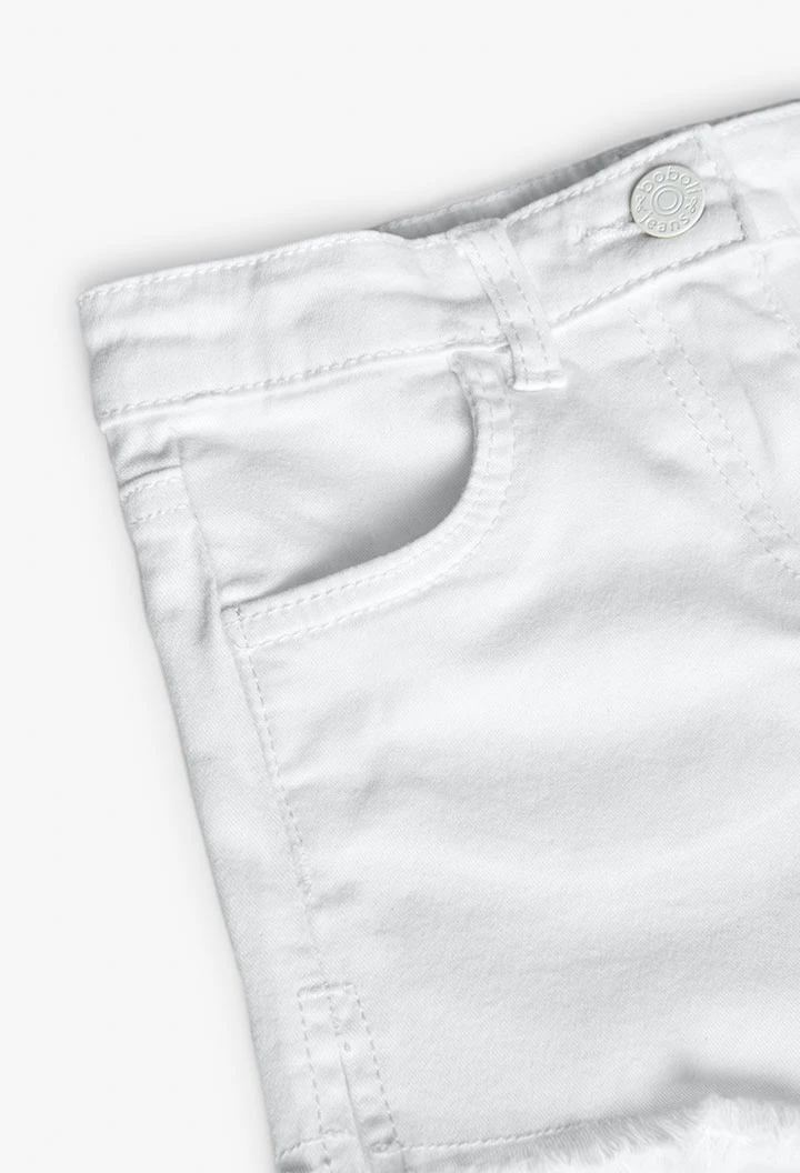Short in tessuto di cotone elasticizzato per bambina di colore bianco.