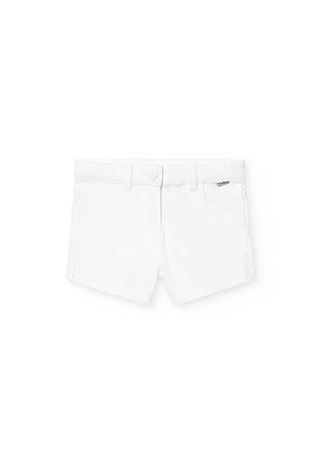 Short de sarga elástica para niña en color blanco