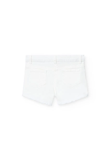 Short de sarga elástica para niña en color blanco