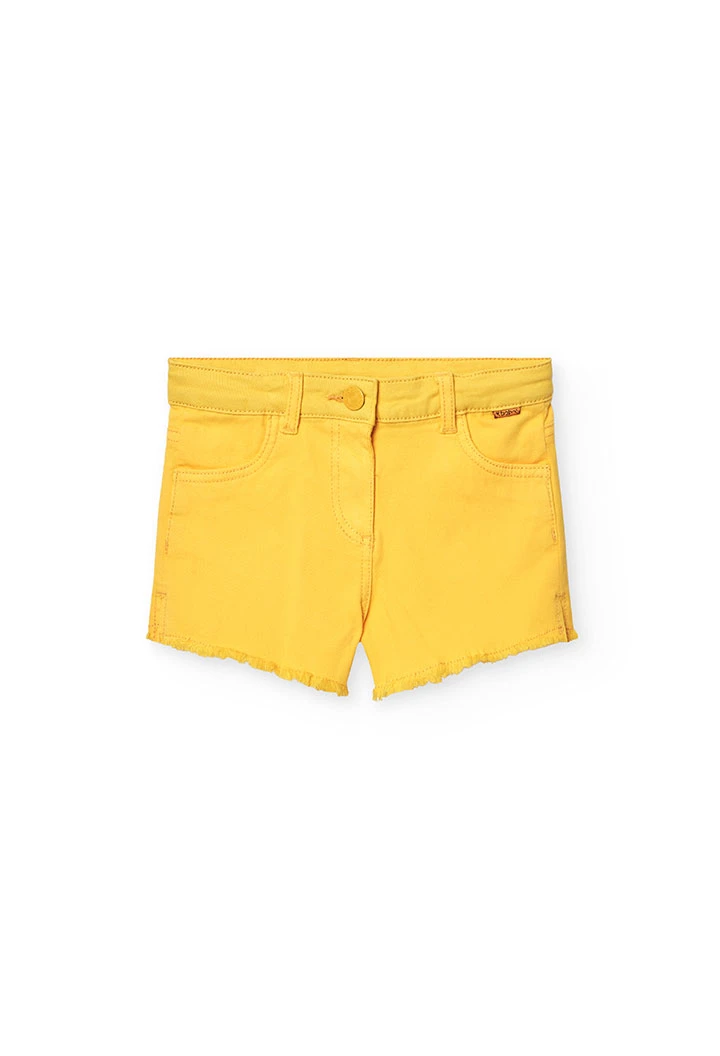 Shorts en sergé extensible pour fille de couleur jaune