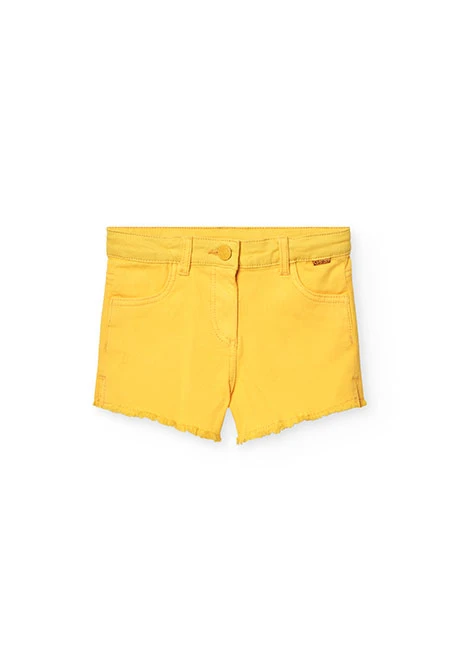Shorts de sarga elástica para niña en color amarillo