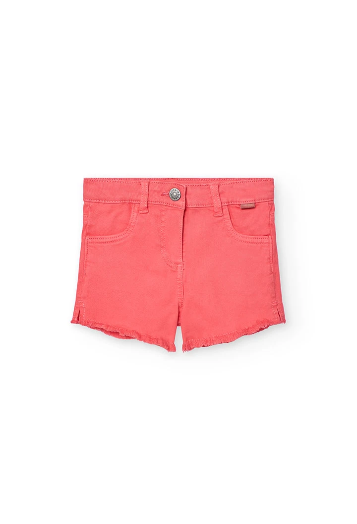 Short in twill elasticizzato per bambina in colore fragola