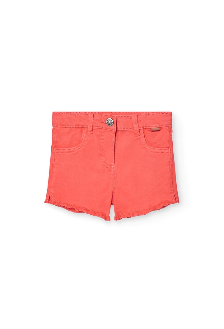 Elastische Twill-Shorts für Mädchen in Erdbeerfarbe