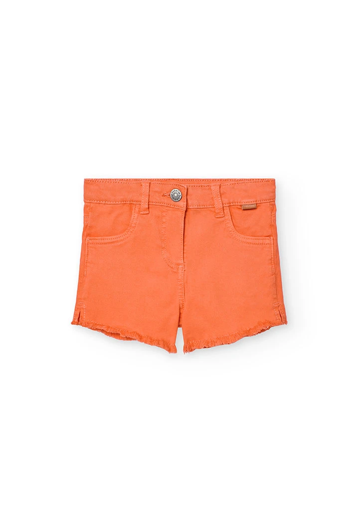 Short in twill elasticizzato per bambina in colore fragola