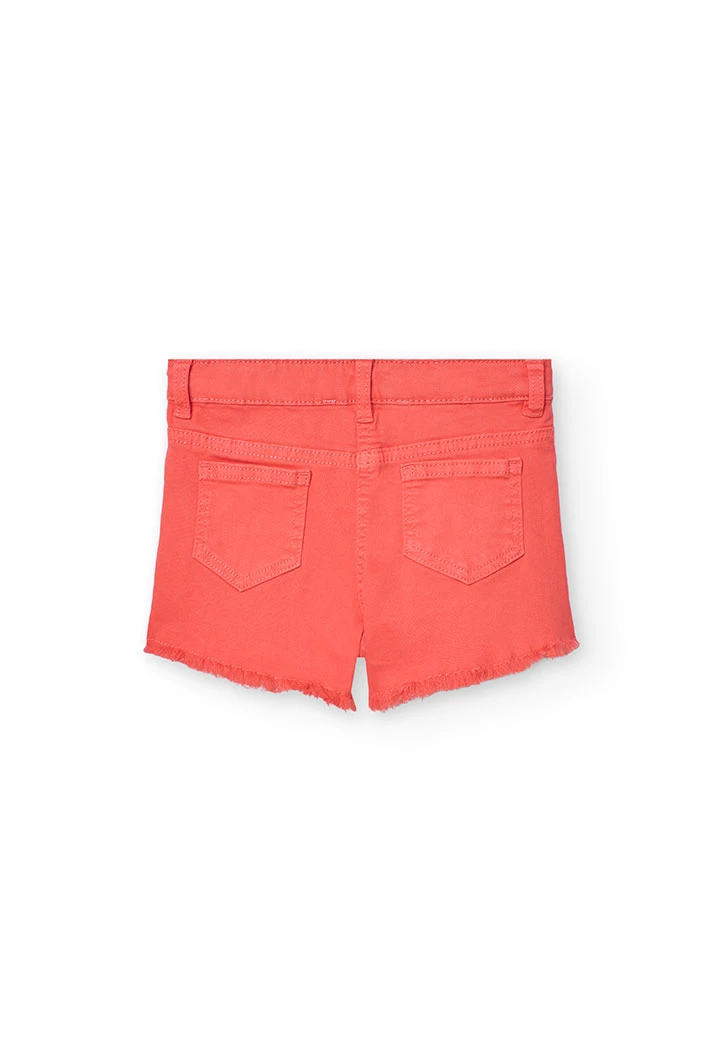 Calções de sarja elástica para menina em cor morango