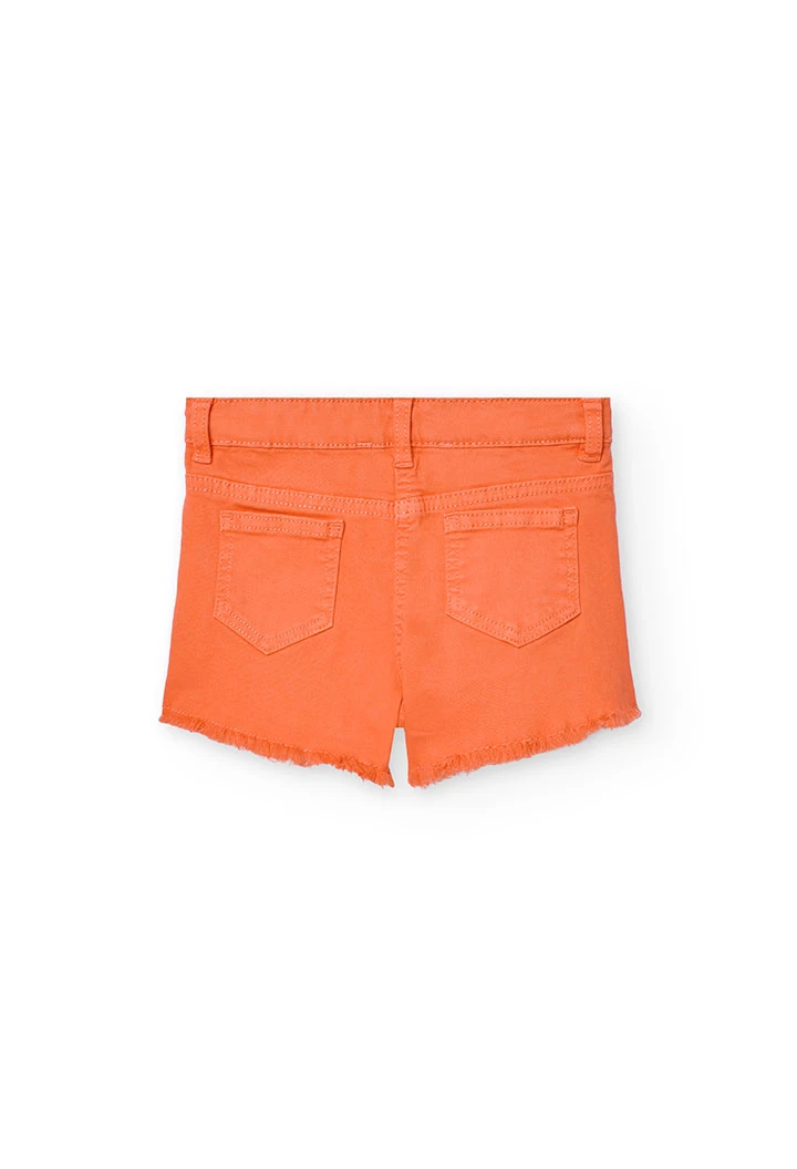 Short in twill elasticizzato per bambina in colore fragola