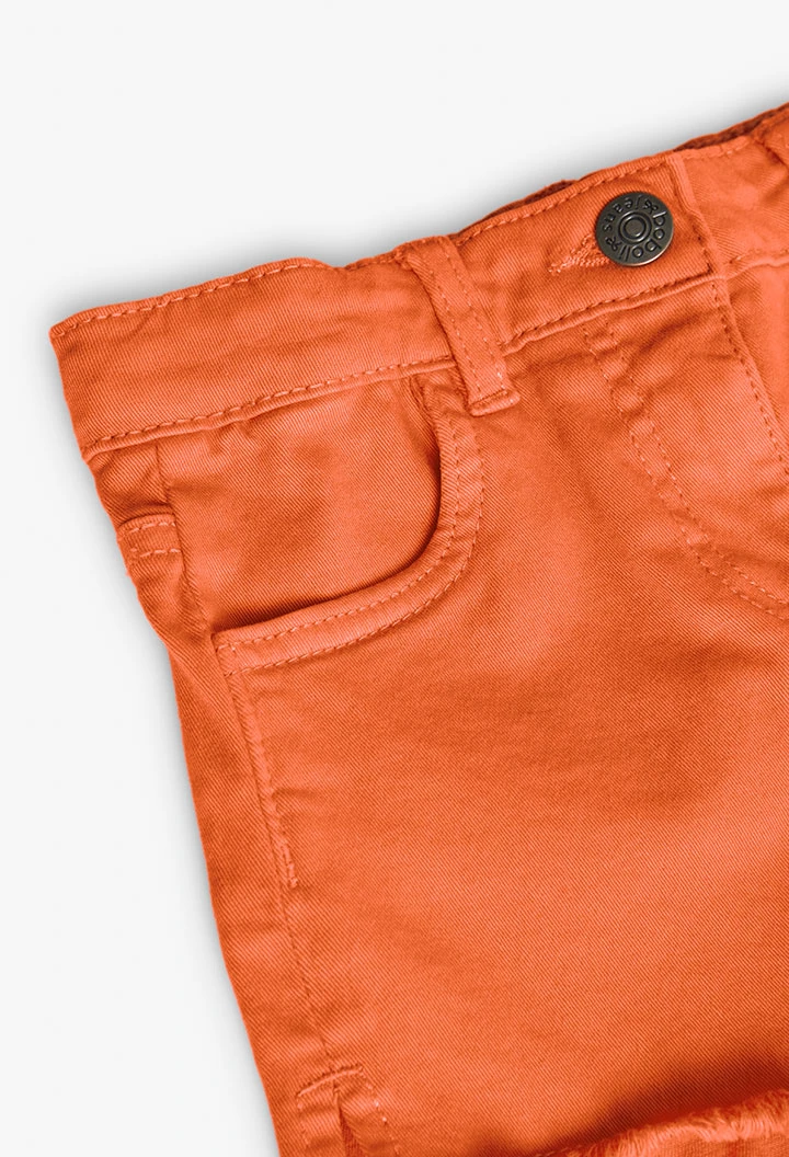 Short in twill elasticizzato per bambina in colore fragola