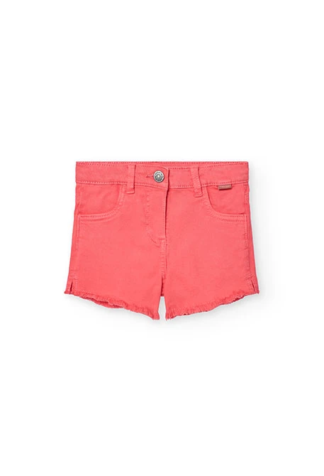 Short in twill elasticizzato per bambina in colore fragola