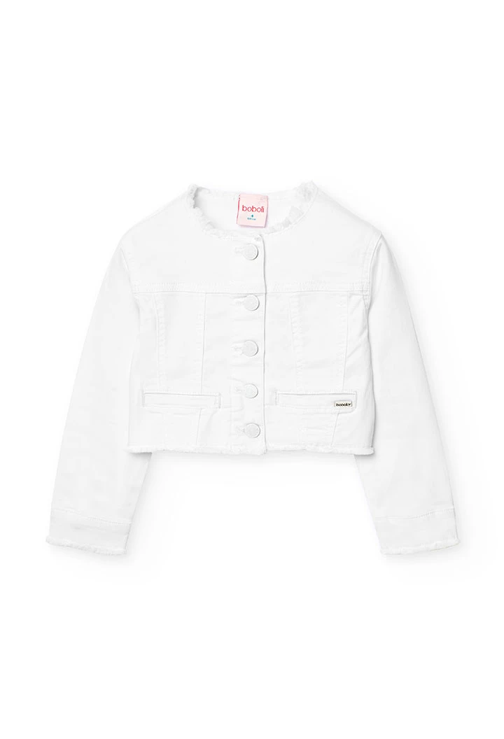 Giubbotto in tessuto elastico per bambina di colore bianco.