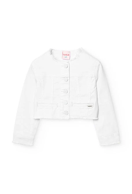 Cazadora de sarga elástica para niña en color blanca