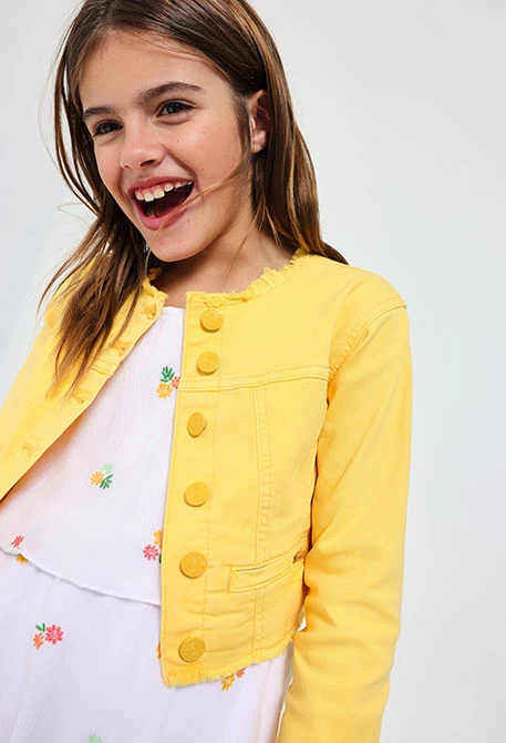 Giacca in twill elasticizzato per bambina di colore giallo