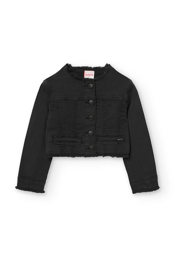Elastic twill jacket for girls in black.
