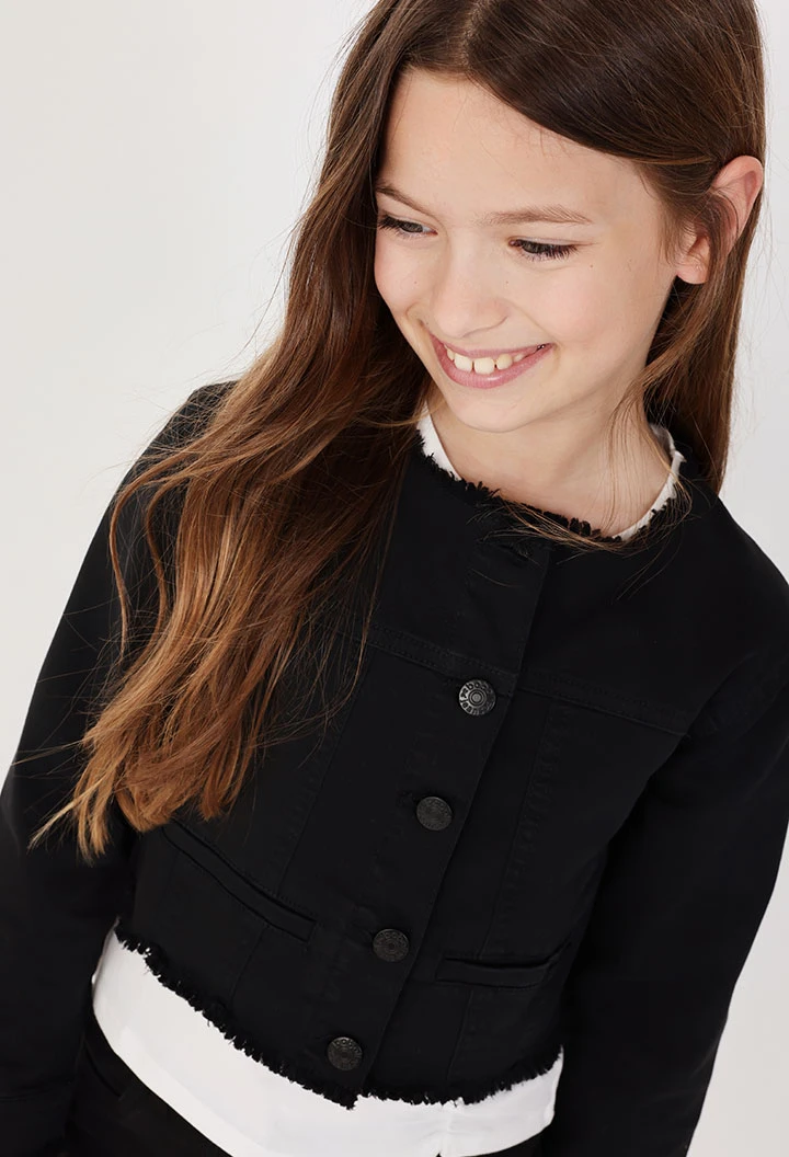 Elastic twill jacket for girls in black.