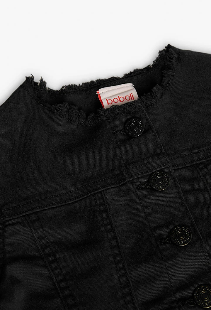 Elastic twill jacket for girls in black.