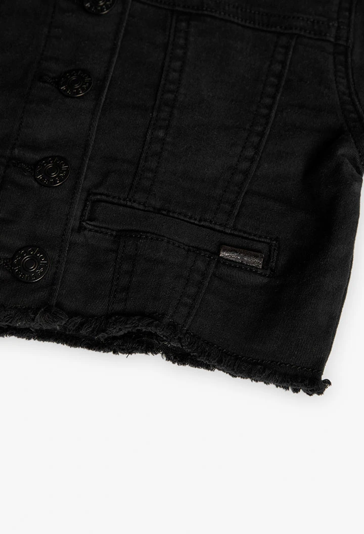 Elastic twill jacket for girls in black.