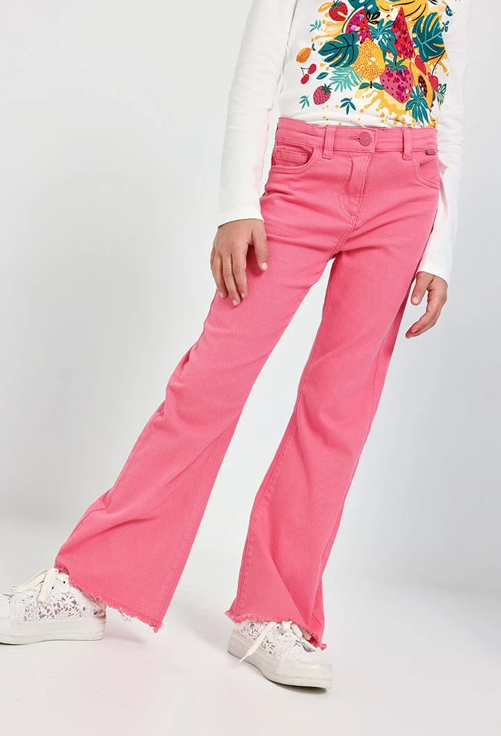 Pantalón acampanado para niña en color fresa