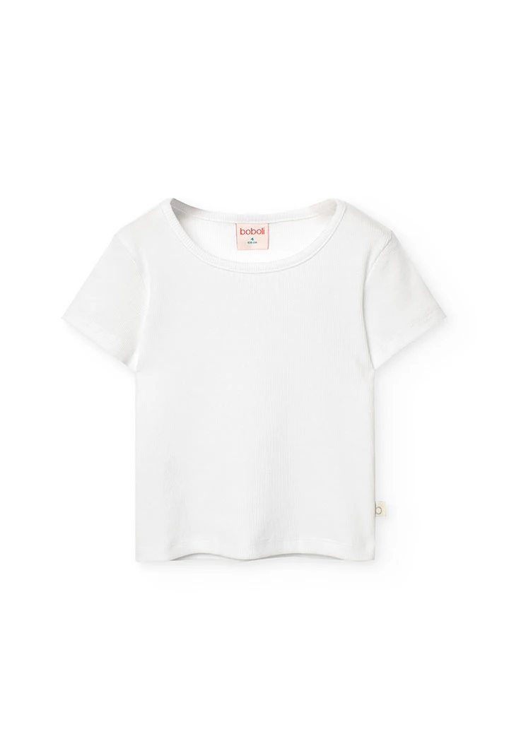 Maglietta di base in maglia per bambina di colore bianco.
