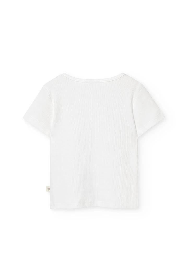 Maglietta di base in maglia per bambina di colore bianco.