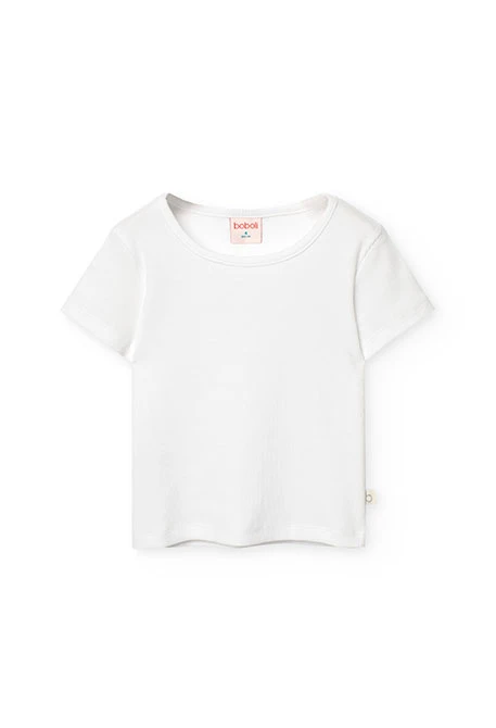 Maglietta di base in maglia per bambina di colore bianco.