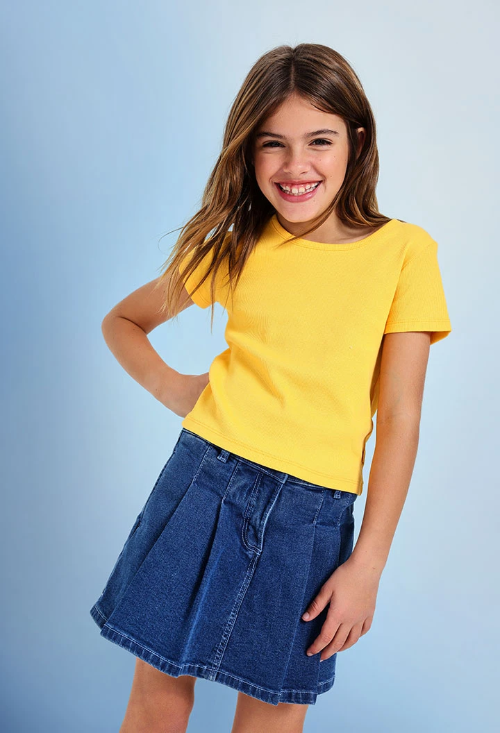 T-shirt basique en maille pour fille de couleur jaune