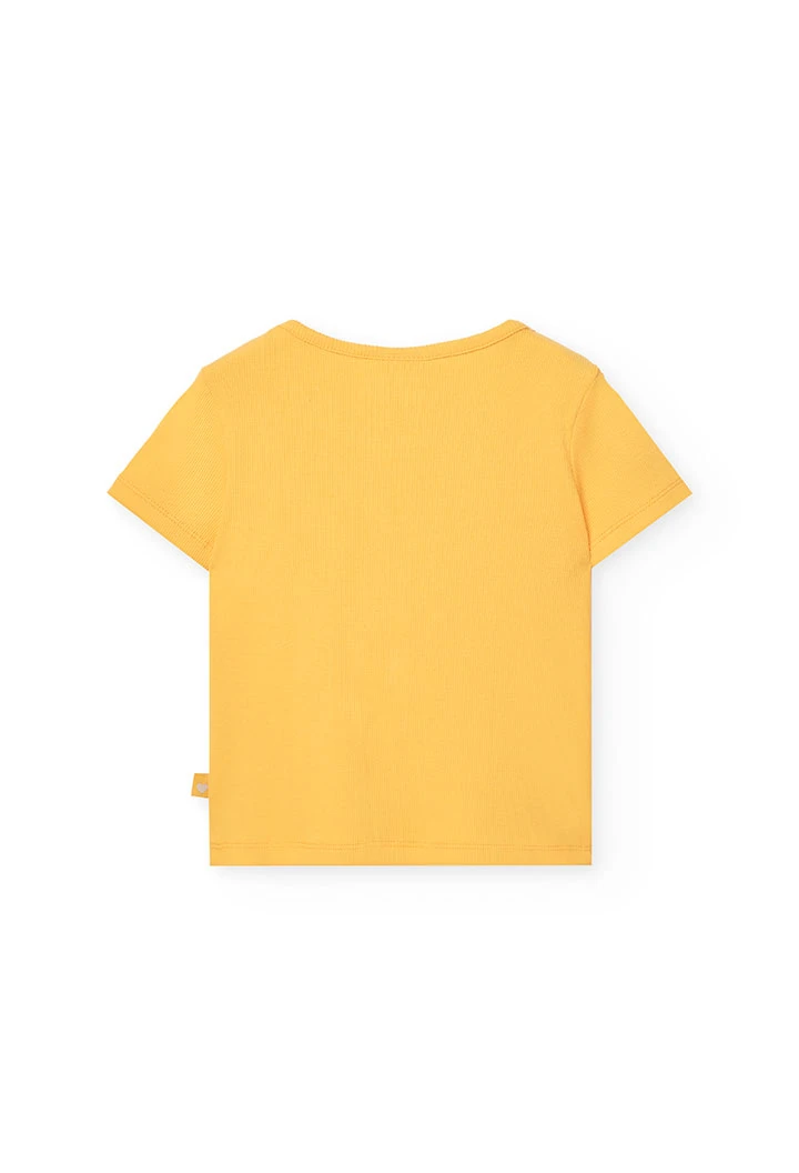 T-shirt básica de malha para menina em cor amarela