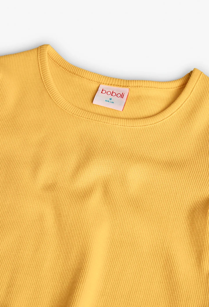 T-shirt basique en maille pour fille de couleur jaune