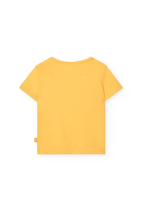 T-shirt basic in maglia per bambina di colore giallo.