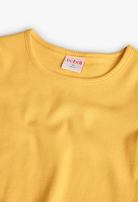 T-shirt basic in maglia per bambina di colore giallo.