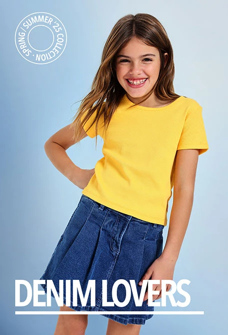 T-shirt básica de malha para menina em cor amarela