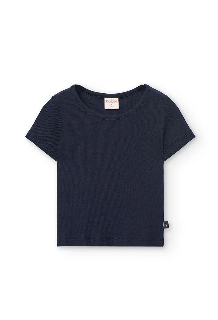 Maglietta basic in jersey per bambina di colore blu navy