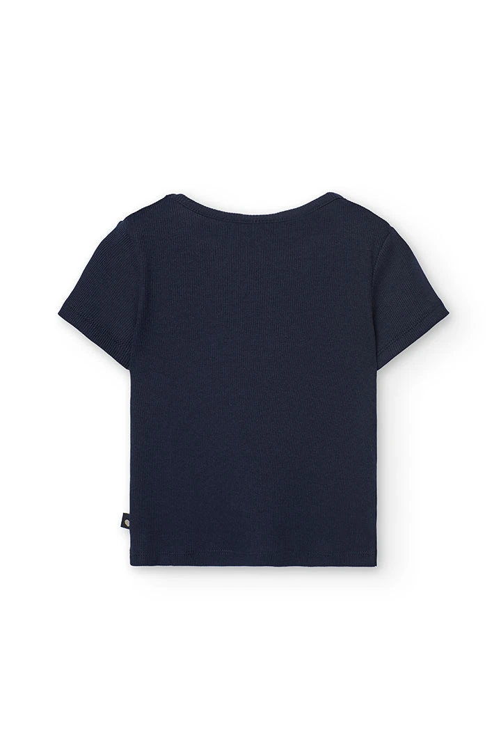Maglietta basic in jersey per bambina di colore blu navy