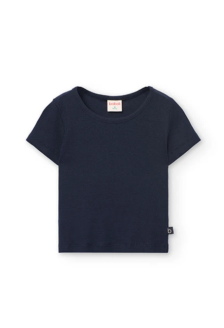 Camiseta básica de punto para niña en color azul marino