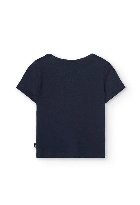 Camiseta básica de punto para niña en color azul marino