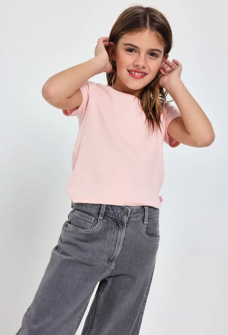 Camiseta básica de punto para niña en color rosa