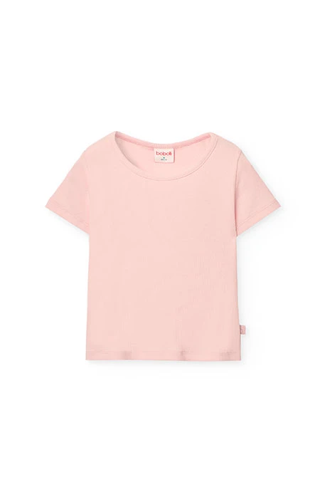 Camiseta básica de punto para niña en color rosa