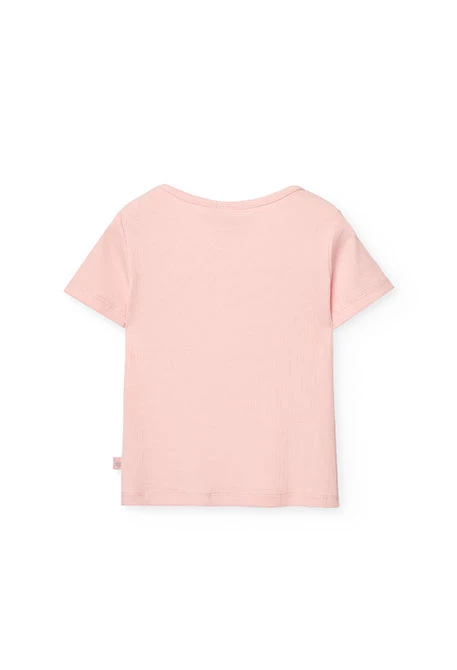 Camiseta básica de punto para niña en color rosa