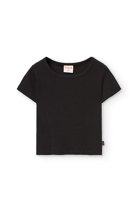 Camiseta de punto para niña en color negra