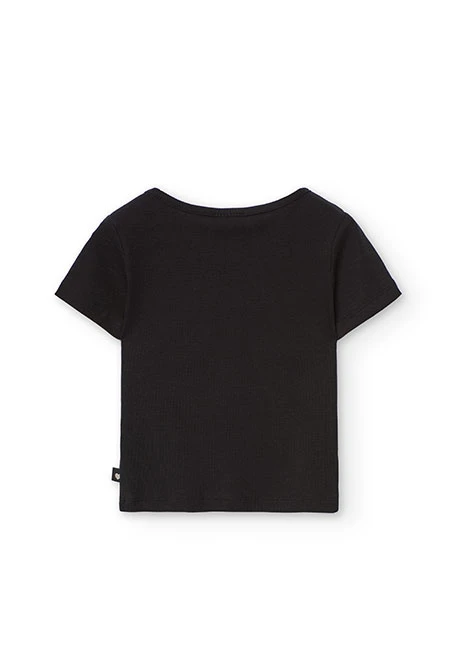 Camiseta de punto para niña en color negra