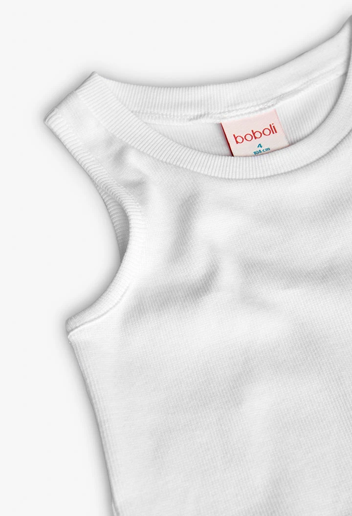 Top base in maglia per bambina di colore bianco