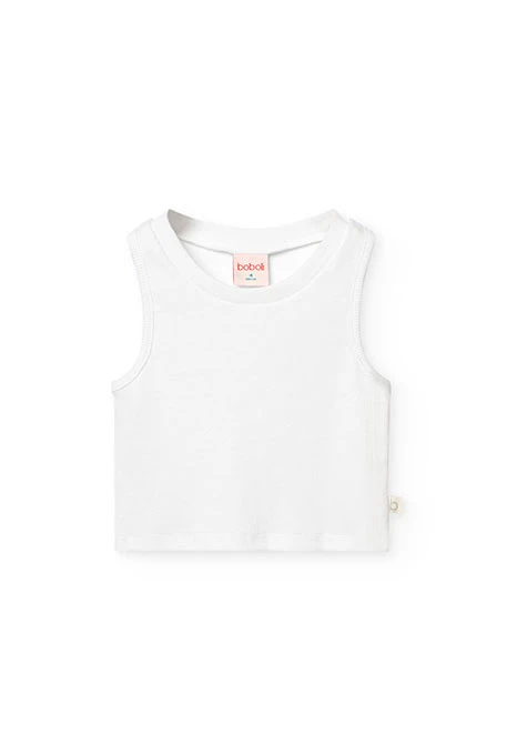 Top básico de punto para niña en color blanco
