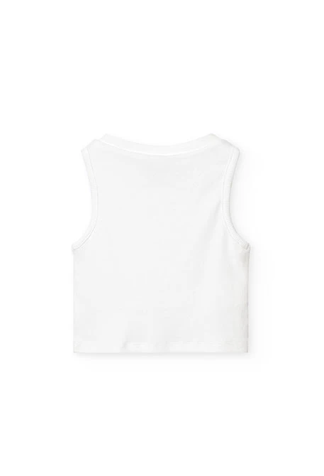 Top básico de punto para niña en color blanco