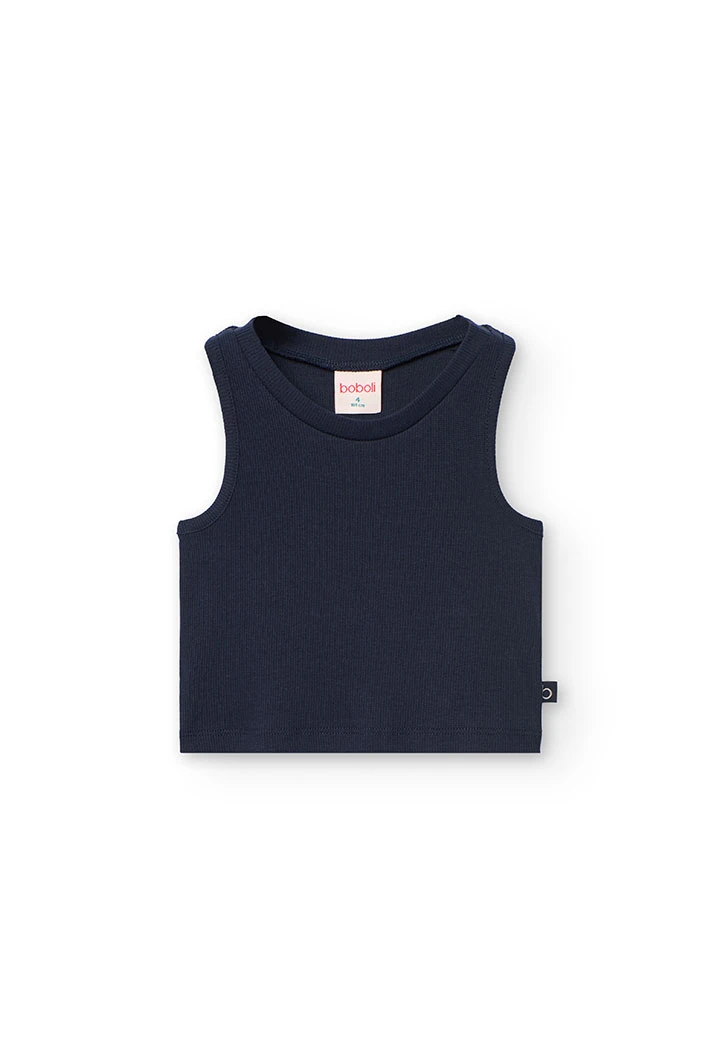 Basic knitted top for girls in navy blue.
