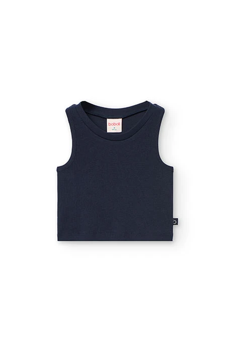 Top básico de punto para niña en color azul marino