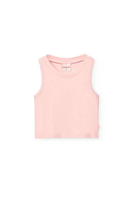 Top básico de punto para niña en color rosa