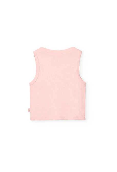 Top básico de punto para niña en color rosa
