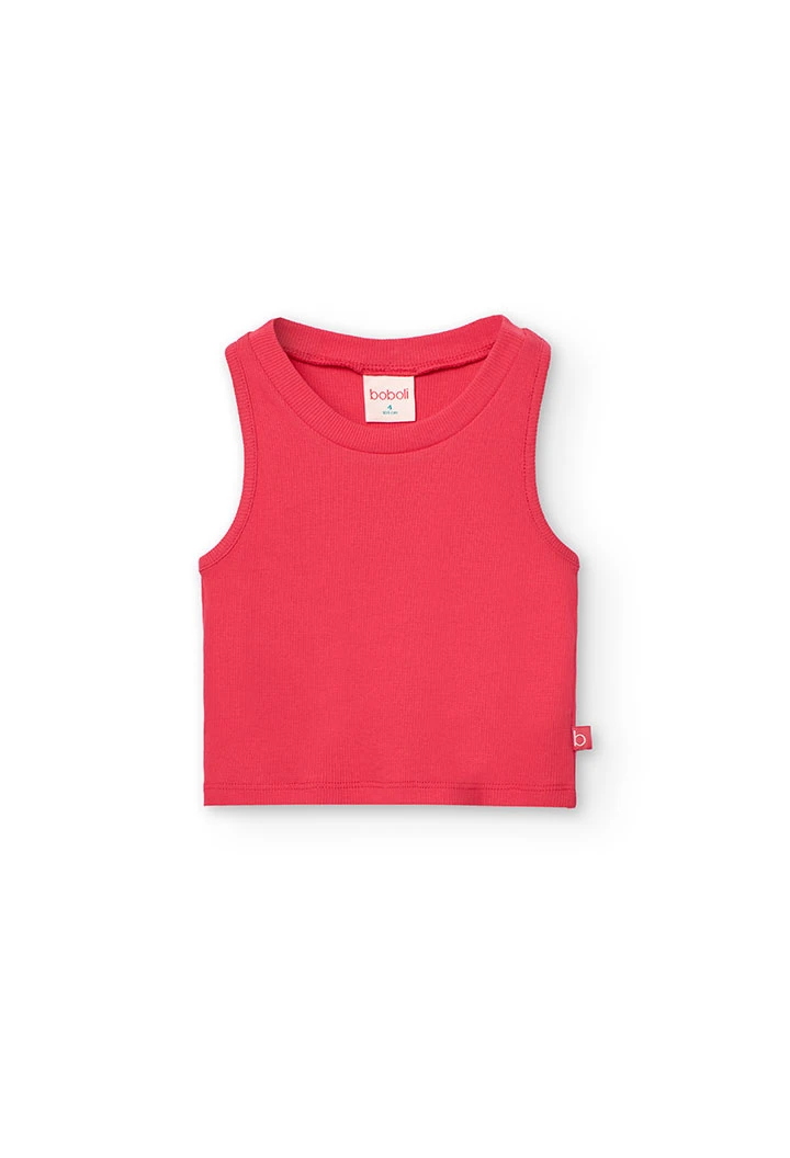 Top basic in maglia per bambina colore fragola