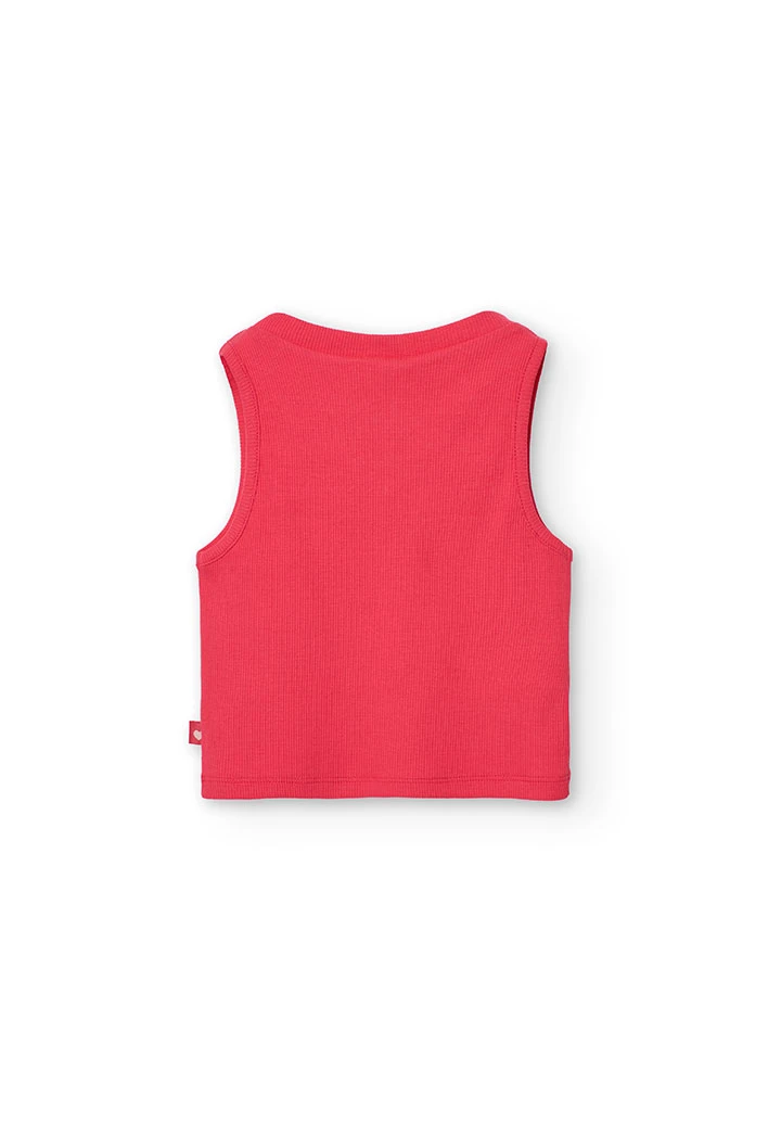 Top basic in maglia per bambina colore fragola